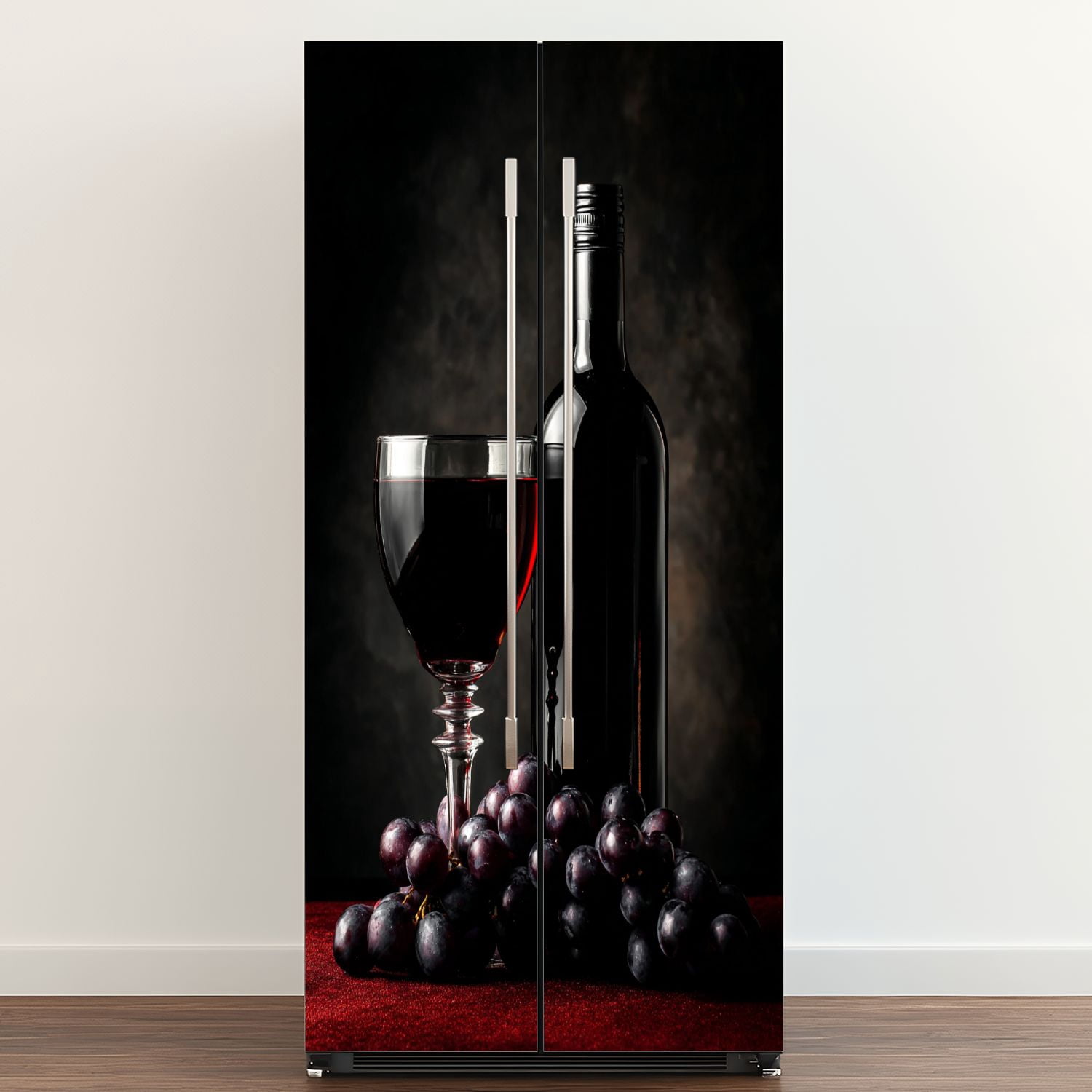 Self Adhesive Vinyl Refrigerator Wrap Set Bottle red wine glass grapes Door Mural Removable Fridge Sticker Peel and Stick&nbsp;Full Door Cover Decal Kitchen Bar Decor