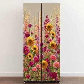 Self Adhesive Vinyl Refrigerator Wrap Set Butterfly Meadow Bold Watercolor Hues bohemian vintage Door Mural Removable Fridge Sticker Peel and Stick Full Door Cover Decal Kitchen Bar Decor
