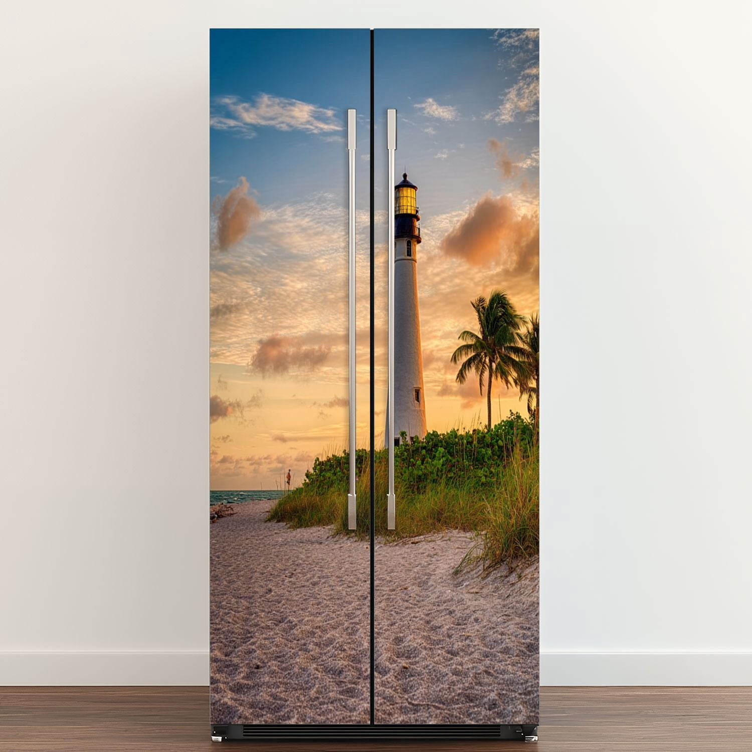 Self Adhesive Vinyl Refrigerator Wrap Set Cape Florida Lighthouse Lantern Park Florida Door Mural Removable Fridge Sticker Peel and Stick&nbsp;Full Door Cover Decal Kitchen Bar Decor