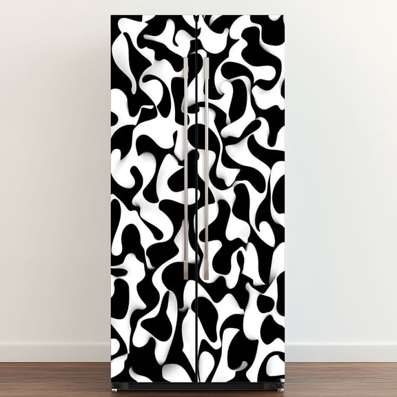 Self Adhesive Vinyl Refrigerator Wrap Set Composition Book Cover Seamless Abstract design black Door Mural Removable Fridge Sticker Peel and Stick&nbsp;Full Door Cover Decal Kitchen Bar Decor