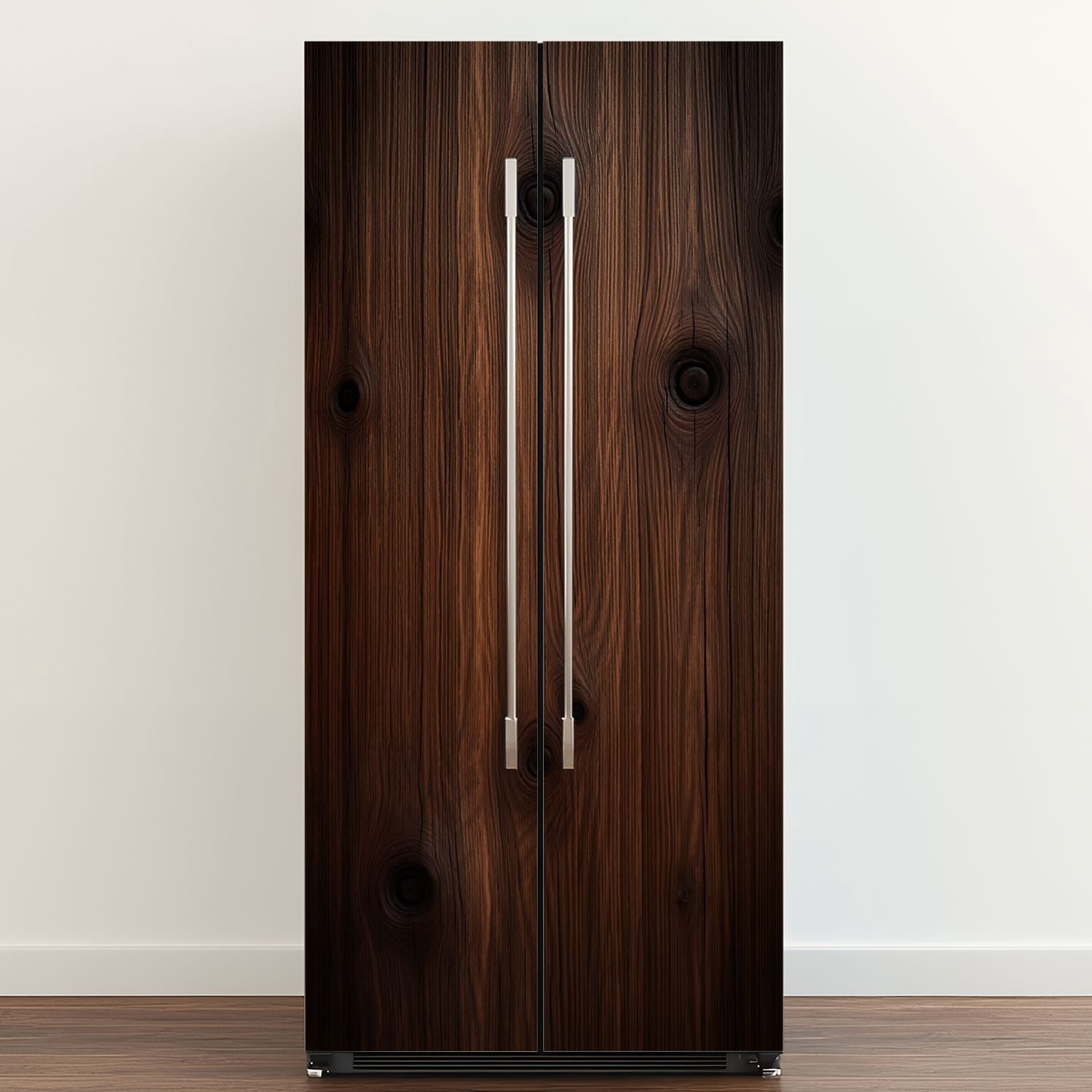 Self Adhesive Vinyl Refrigerator Wrap Set Dark Brown Wood Plank Vintage Knots Rustic Natural Door Mural Removable Fridge Sticker Peel and Stick&nbsp;Full Door Cover Decal Kitchen Bar Decor