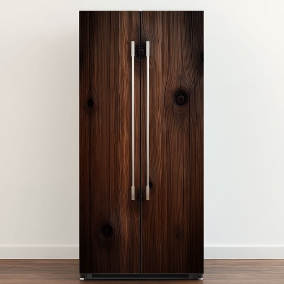 Self Adhesive Vinyl Refrigerator Wrap Set Dark Brown Wood Plank Vintage Knots Rustic Natural Door Mural Removable Fridge Sticker Peel and Stick&nbsp;Full Door Cover Decal Kitchen Bar Decor