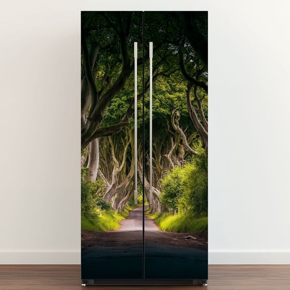 Self Adhesive Vinyl Refrigerator Wrap Set Dark Hedges Northern Ireland sunset Door Mural Removable Fridge Sticker Peel and Stick&nbsp;Full Door Cover Decal Kitchen Bar Decor