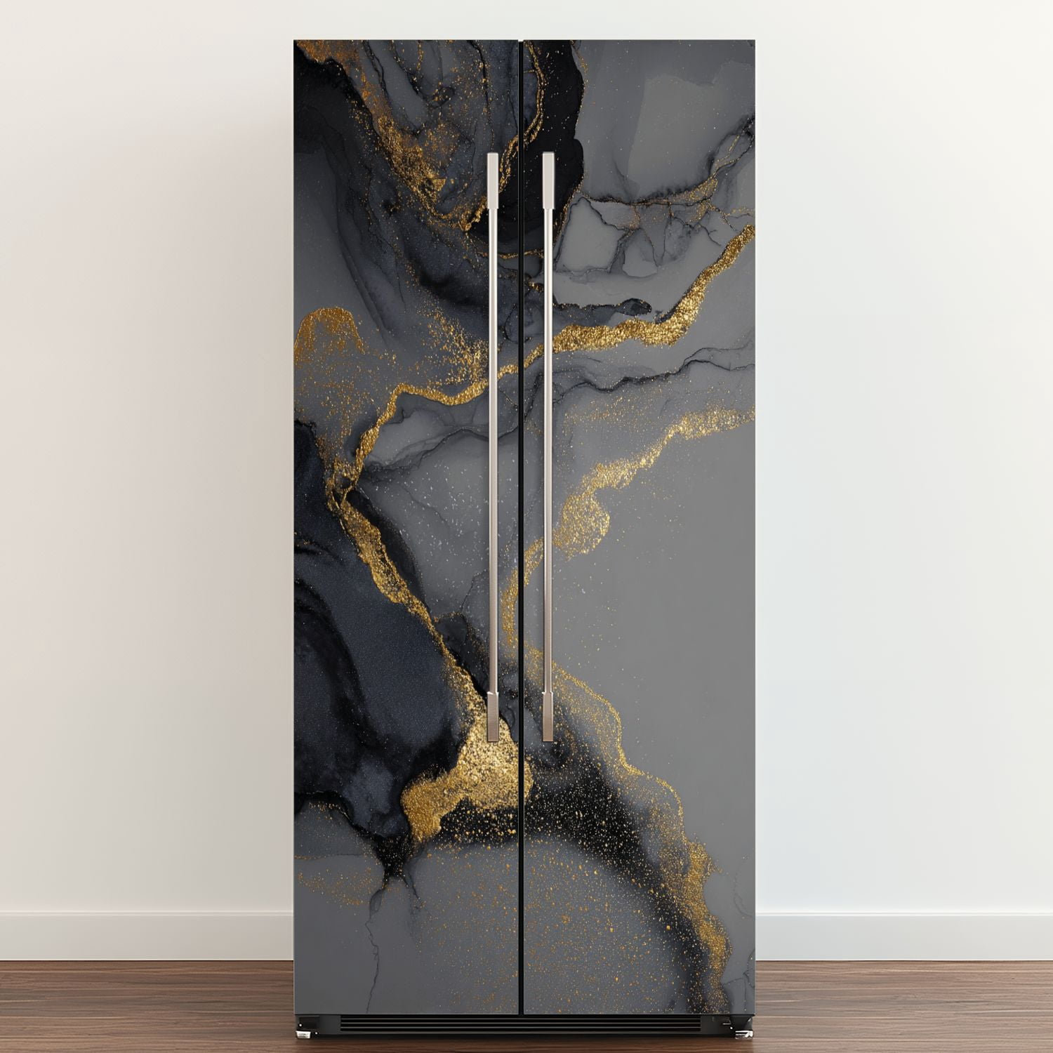 Self Adhesive Vinyl Refrigerator Wrap Set Dark gold abstract marble liquid ink art painting paper Door Mural Removable Fridge Sticker Peel and Stick&nbsp;Full Door Cover Decal Kitchen Bar Decor