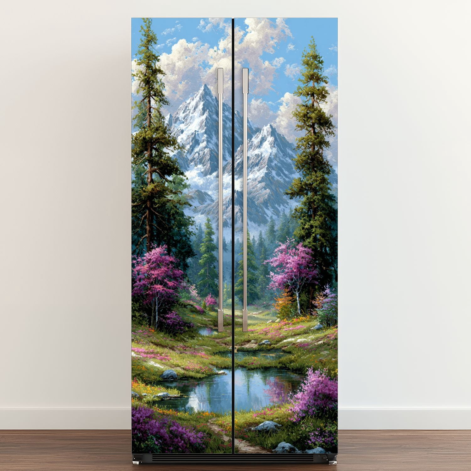 Self Adhesive Vinyl Refrigerator Wrap Set Denali Fireweed Denali National Park Alaska Door Mural Removable Fridge Sticker Peel and Stick&nbsp;Full Door Cover Decal Kitchen Bar Decor