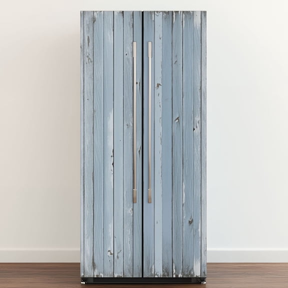 Self Adhesive Vinyl Refrigerator Wrap Set Distressed Blue Wooden Plank Wall Rustic Shabby Chic Texture Door Mural Removable Fridge Sticker Peel and Stick&nbsp;Full Door Cover Decal Kitchen Bar Decor
