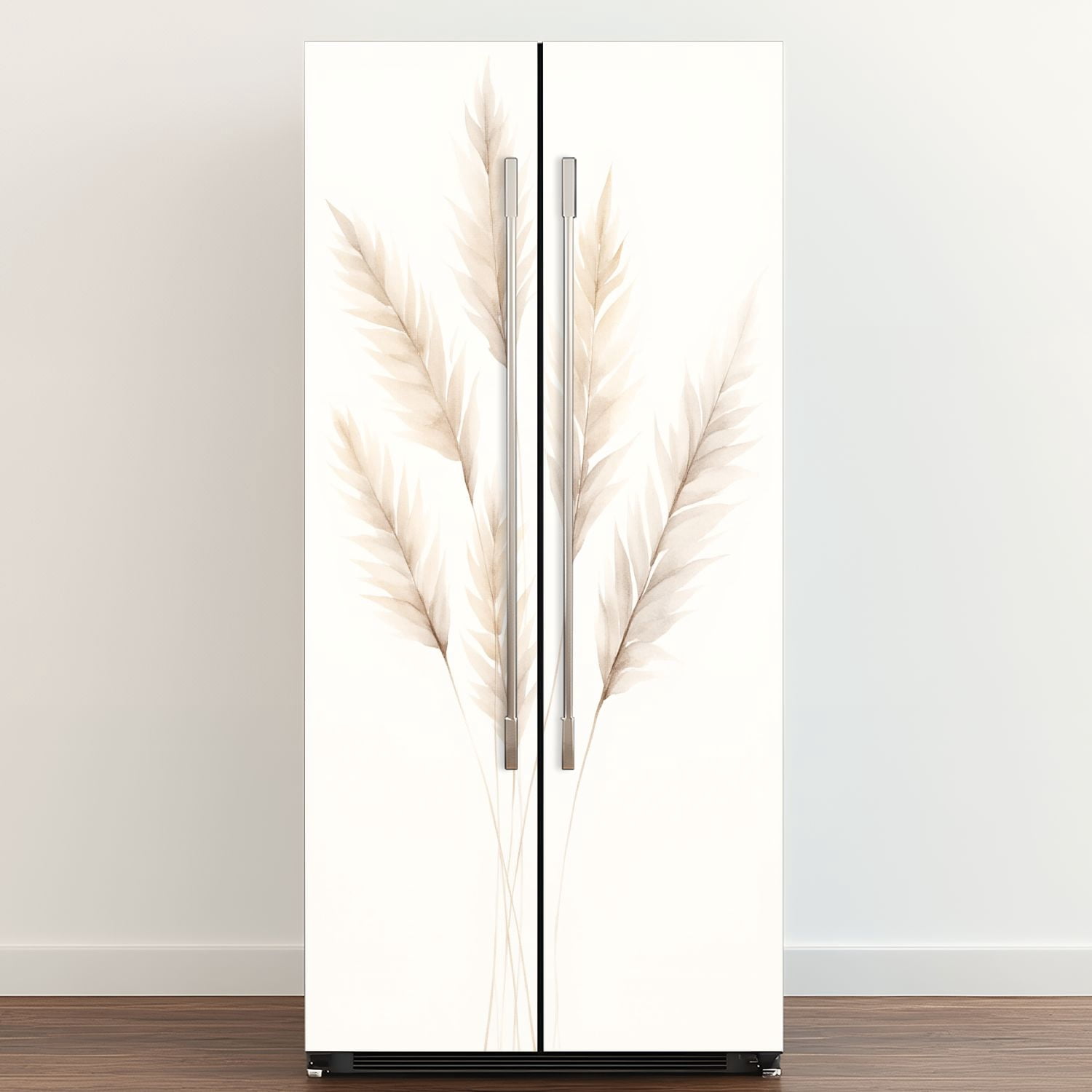 Self Adhesive Vinyl Refrigerator Wrap Set Elegant Beige Brown Botanical Leaves Watercolor Door Mural Removable Fridge Sticker Peel and Stick&nbsp;Full Door Cover Decal Kitchen Bar Decor
