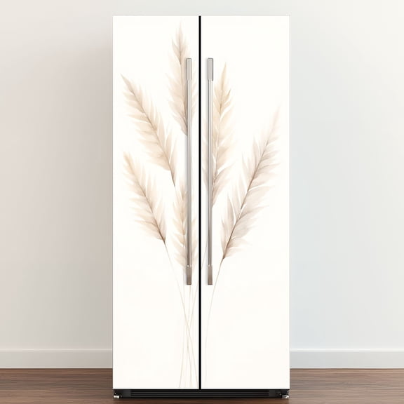 Self Adhesive Vinyl Refrigerator Wrap Set Elegant Beige Brown Botanical Leaves Watercolor Door Mural Removable Fridge Sticker Peel and Stick Full Door Cover Decal Kitchen Bar Decor