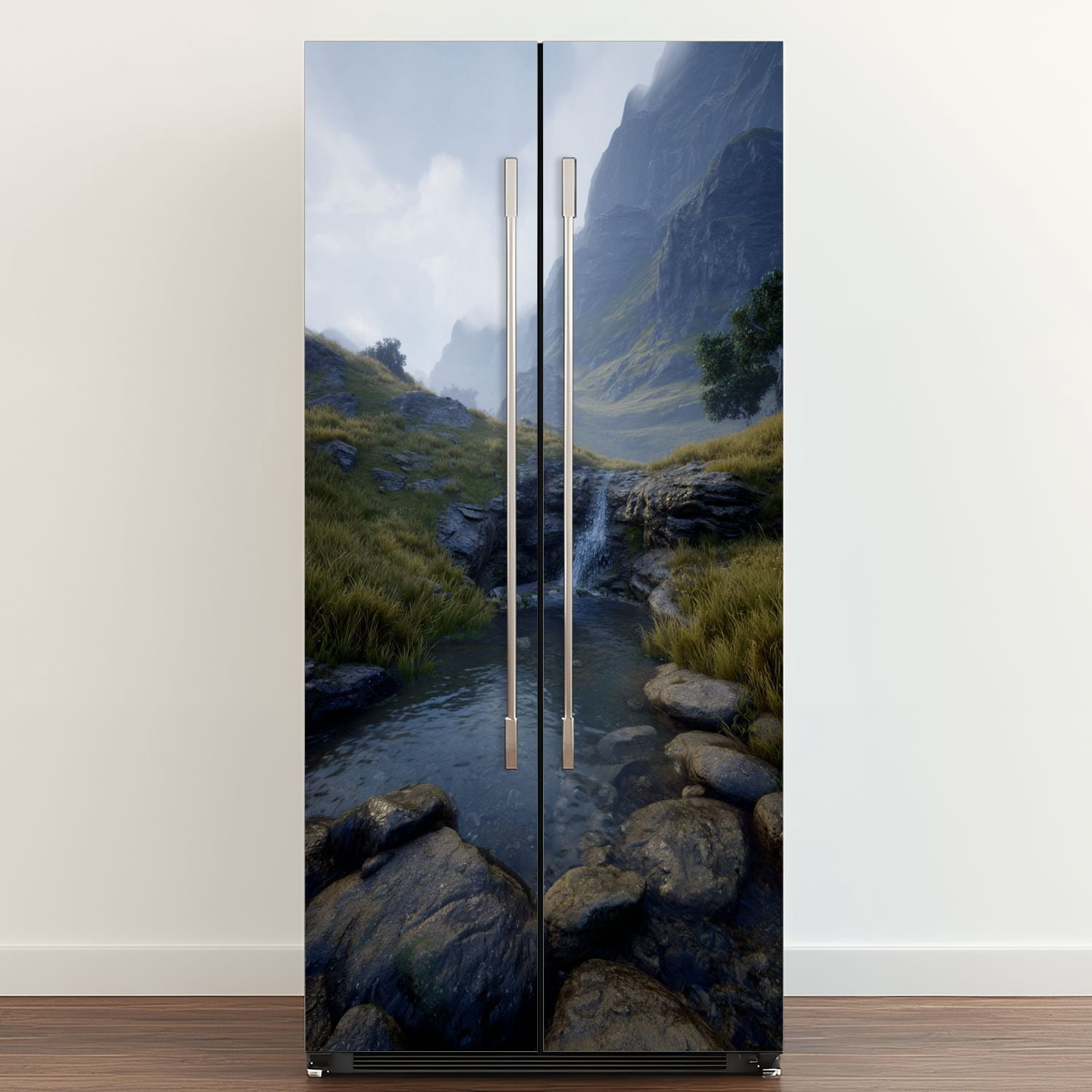 Self Adhesive Vinyl Refrigerator Wrap Set Fairy Pools Glen Brittle Isle Skye Scotland UK Door Mural Removable Fridge Sticker Peel and Stick&nbsp;Full Door Cover Decal Kitchen Bar Decor