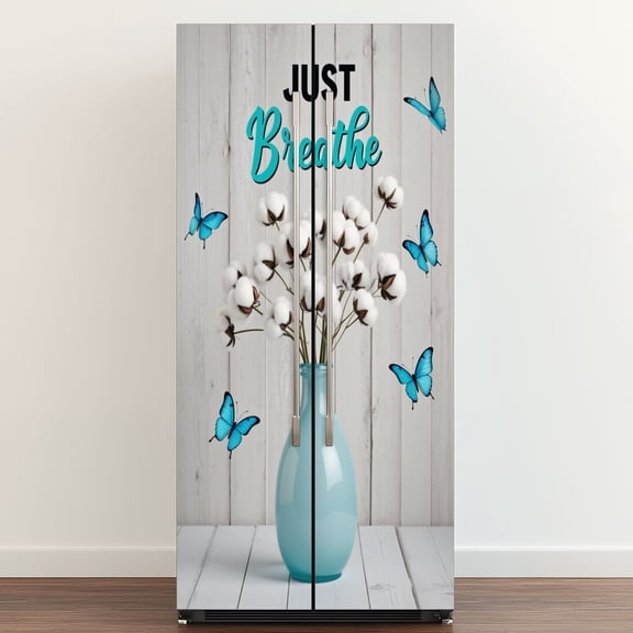 Self Adhesive Vinyl Refrigerator Wrap Set Farmhouse Bathroom Flower Butterfly Decorations Painting Door Mural Removable Fridge Sticker Peel and Stick&nbsp;Full Door Cover Decal Kitchen Bar Decor