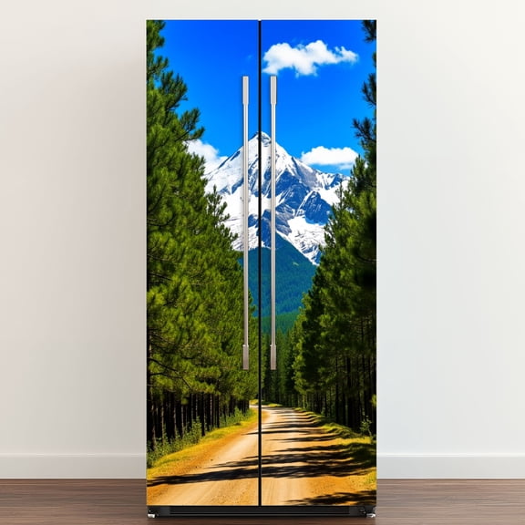 Self Adhesive Vinyl Refrigerator Wrap Set Flagstaff Arizona Road to Mountains Door Mural Removable Fridge Sticker Peel and Stick Full Door Cover Decal Kitchen Bar Decor