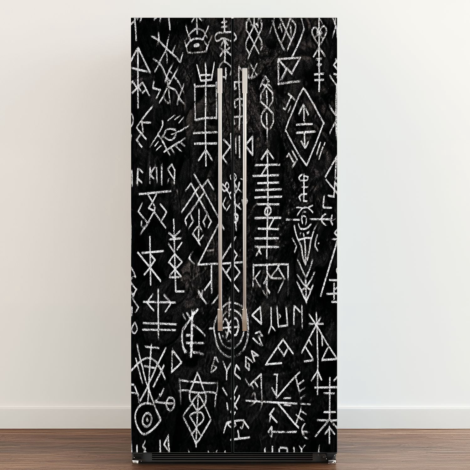 Self Adhesive Vinyl Refrigerator Wrap Set Futhark islandic seamless Magic hand Door Mural Removable Fridge Sticker Peel and Stick&nbsp;Full Door Cover Decal Kitchen Bar Decor