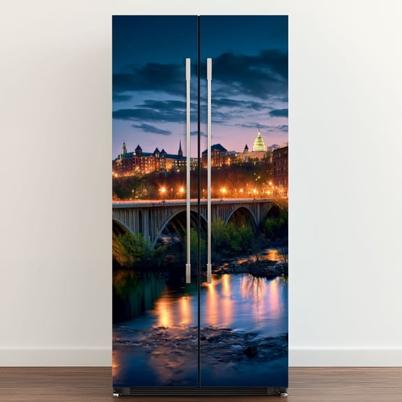 Self Adhesive Vinyl Refrigerator Wrap Set Georgetown Skyline Door Mural Removable Fridge Sticker Peel and Stick&nbsp;Full Door Cover Decal Kitchen Bar Decor