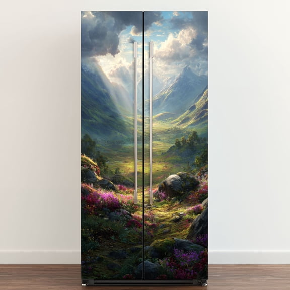 Self Adhesive Vinyl Refrigerator Wrap Set Glencoe Scotland Door Mural Removable Fridge Sticker Peel and Stick Full Door Cover Decal Kitchen Bar Decor