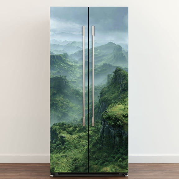 Self Adhesive Vinyl Refrigerator Wrap Set Glencoe pass misty day Door Mural Removable Fridge Sticker Peel and Stick&nbsp;Full Door Cover Decal Kitchen Bar Decor