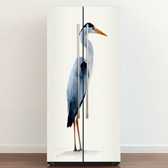 Self Adhesive Vinyl Refrigerator Wrap Set Heron Bird Wild Animal Modern Art Boho Relax Cozy Door Mural Removable Fridge Sticker Peel and Stick&nbsp;Full Door Cover Decal Kitchen Bar Decor