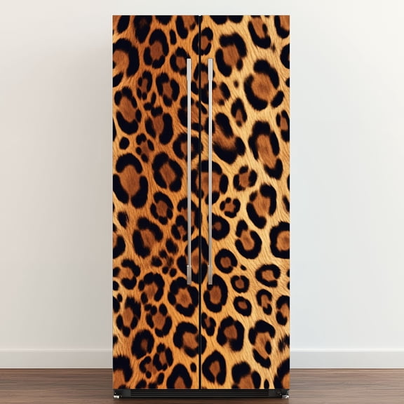 Self Adhesive Vinyl Refrigerator Wrap Set Leopard Print Distinct Spots Door Mural Removable Fridge Sticker Peel and Stick Full Door Cover Decal Kitchen Bar Decor