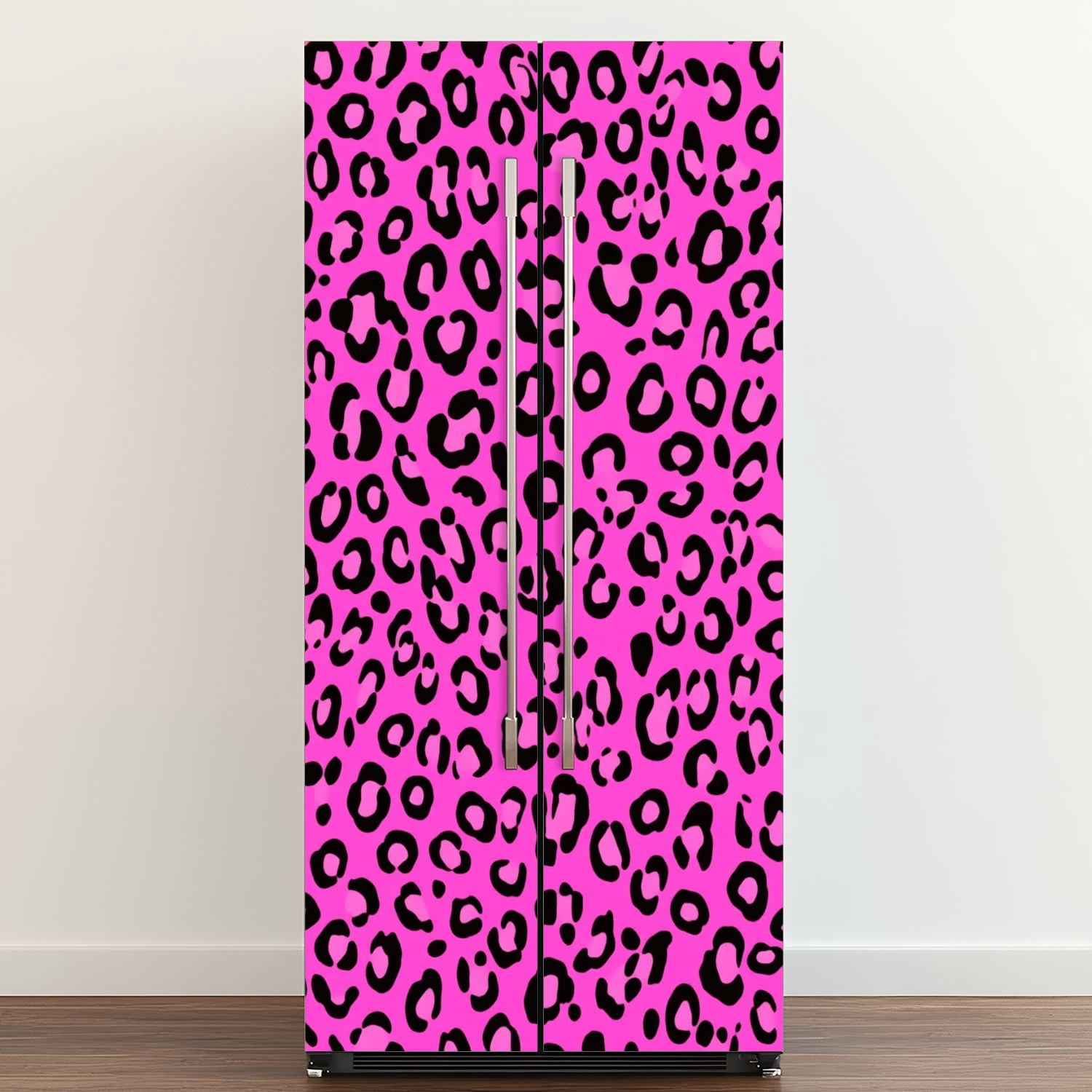 Self Adhesive Vinyl Refrigerator Wrap Set Leopard Print Pink Door Mural Removable Fridge Sticker Peel and Stick&nbsp;Full Door Cover Decal Kitchen Bar Decor