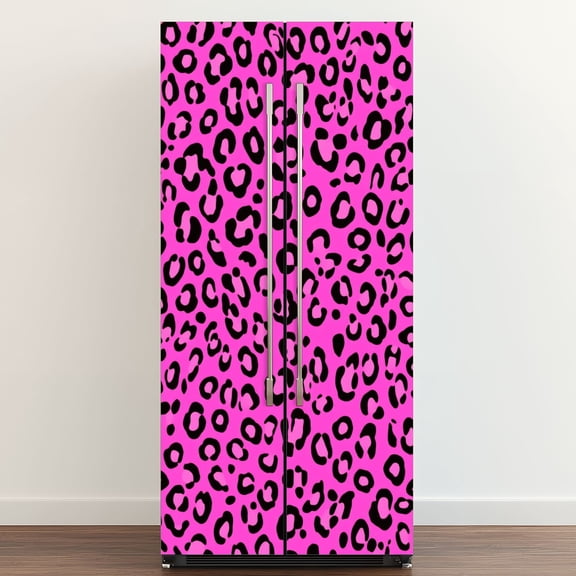 Self Adhesive Vinyl Refrigerator Wrap Set Leopard Print Pink Door Mural Removable Fridge Sticker Peel and Stick&nbsp;Full Door Cover Decal Kitchen Bar Decor