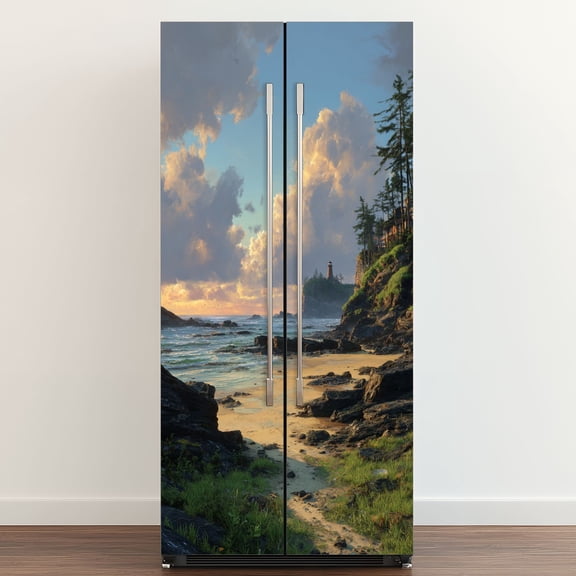 Self Adhesive Vinyl Refrigerator Wrap Set Lighthouse Sanibel Island Door Mural Removable Fridge Sticker Peel and Stick&nbsp;Full Door Cover Decal Kitchen Bar Decor