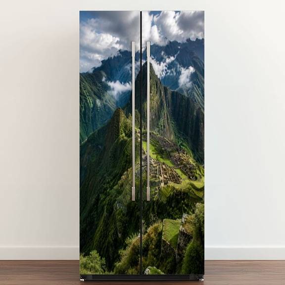Self Adhesive Vinyl Refrigerator Wrap Set Machu Picchu Peru Door Mural Removable Fridge Sticker Peel and Stick Full Door Cover Decal Kitchen Bar Decor