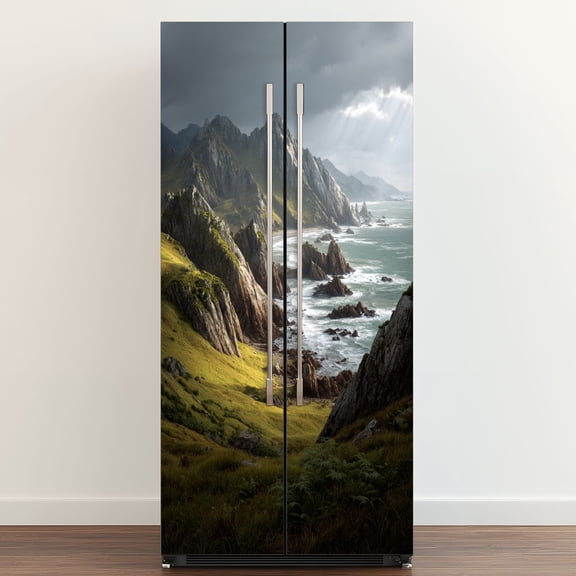 Self Adhesive Vinyl Refrigerator Wrap Set Magnificent Cliffs Moher Ireland winter Door Mural Removable Fridge Sticker Peel and Stick&nbsp;Full Door Cover Decal Kitchen Bar Decor