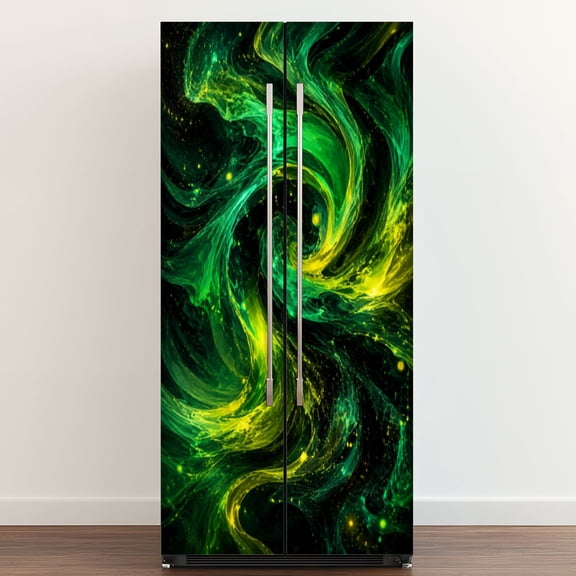 Self Adhesive Vinyl Refrigerator Wrap Set Marble Green Orange Gold Black Neon Abstract Wave Door Mural Removable Fridge Sticker Peel and Stick&nbsp;Full Door Cover Decal Kitchen Bar Decor