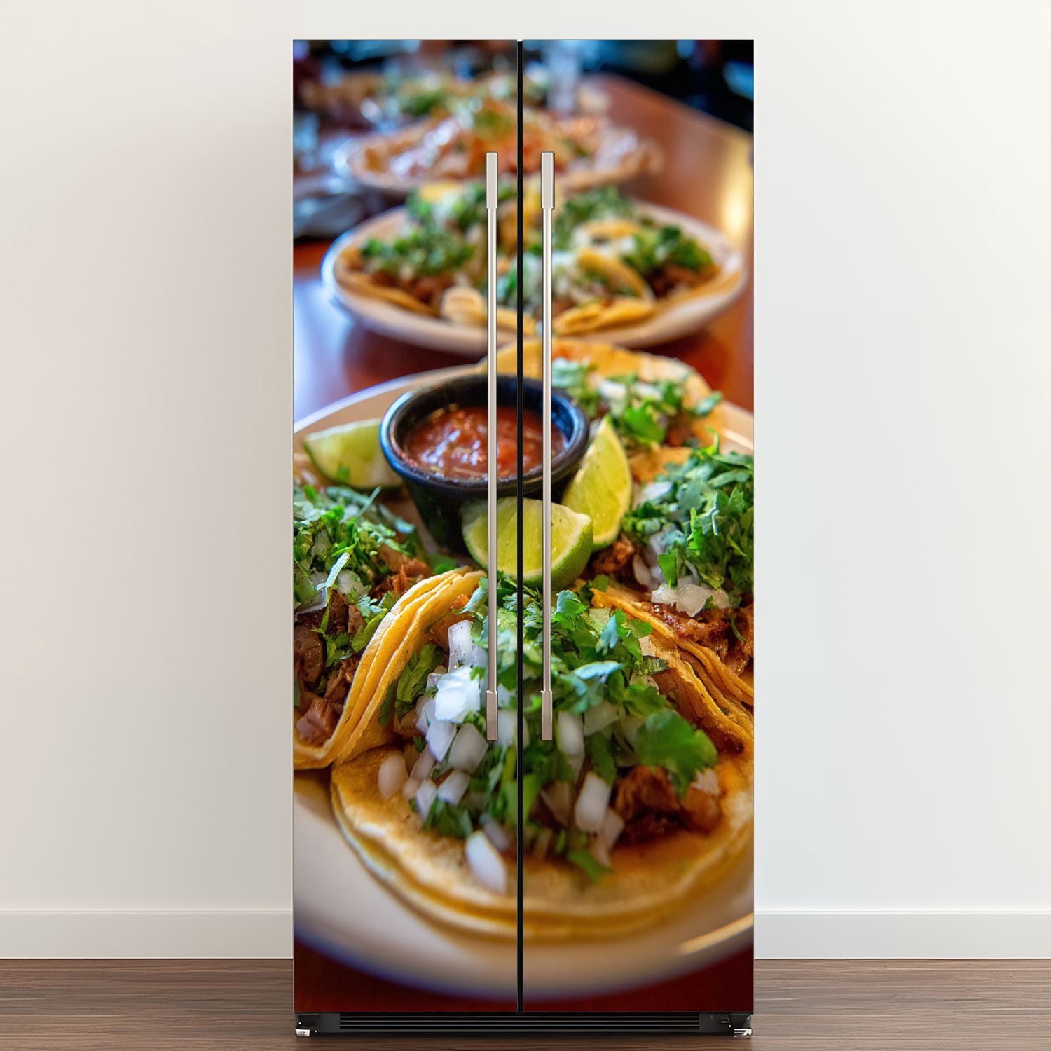 Self Adhesive Vinyl Refrigerator Wrap Set Mexican tacos restaurant tacos Door Mural Removable Fridge Sticker Peel and Stick&nbsp;Full Door Cover Decal Kitchen Bar Decor