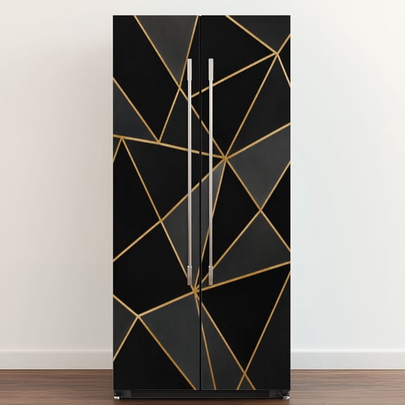 Self Adhesive Vinyl Refrigerator Wrap Set Modern mosaic black gold Door Mural Removable Fridge Sticker Peel and Stick&nbsp;Full Door Cover Decal Kitchen Bar Decor