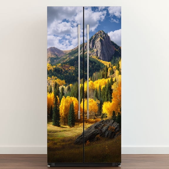Self Adhesive Vinyl Refrigerator Wrap Set Morning Sun Highlighting Autumn Foliage San Juan Mountains Door Mural Removable Fridge Sticker Peel and Stick&nbsp;Full Door Cover Decal Kitchen Bar Decor