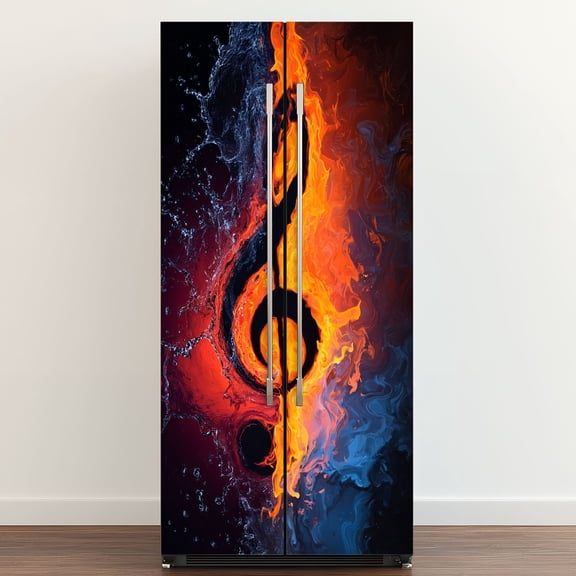 Self Adhesive Vinyl Refrigerator Wrap Set Music Electric Guitar Music Note Saxophone Door Mural Removable Fridge Sticker Peel and Stick&nbsp;Full Door Cover Decal Kitchen Bar Decor