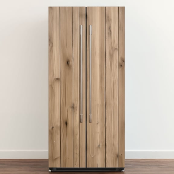 Self Adhesive Vinyl Refrigerator Wrap Set Natural Light Brown Wooden Plank Rustic Knots Door Mural Removable Fridge Sticker Peel and Stick&nbsp;Full Door Cover Decal Kitchen Bar Decor