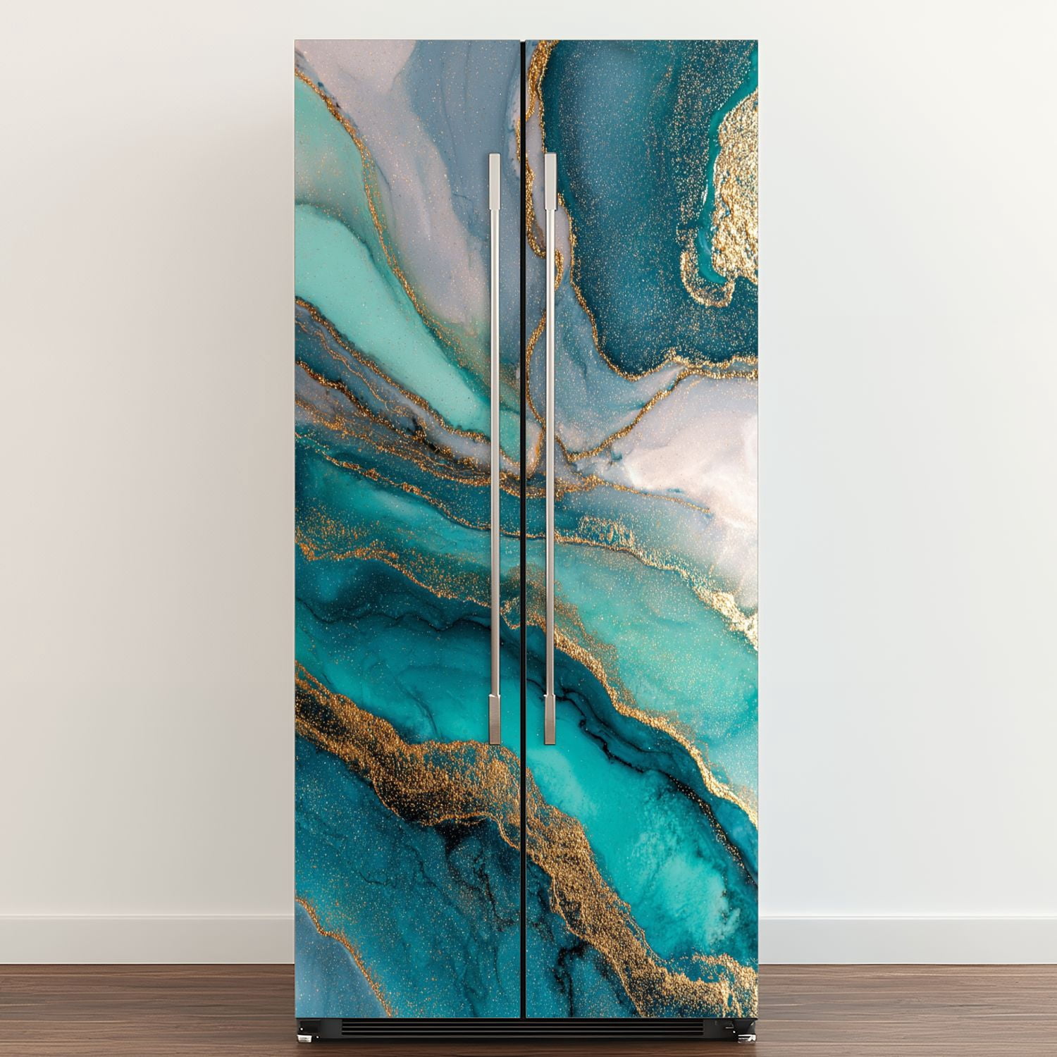 Self Adhesive Vinyl Refrigerator Wrap Set Ocean blue abstract marble liquid ink Door Mural Removable Fridge Sticker Peel and Stick&nbsp;Full Door Cover Decal Kitchen Bar Decor