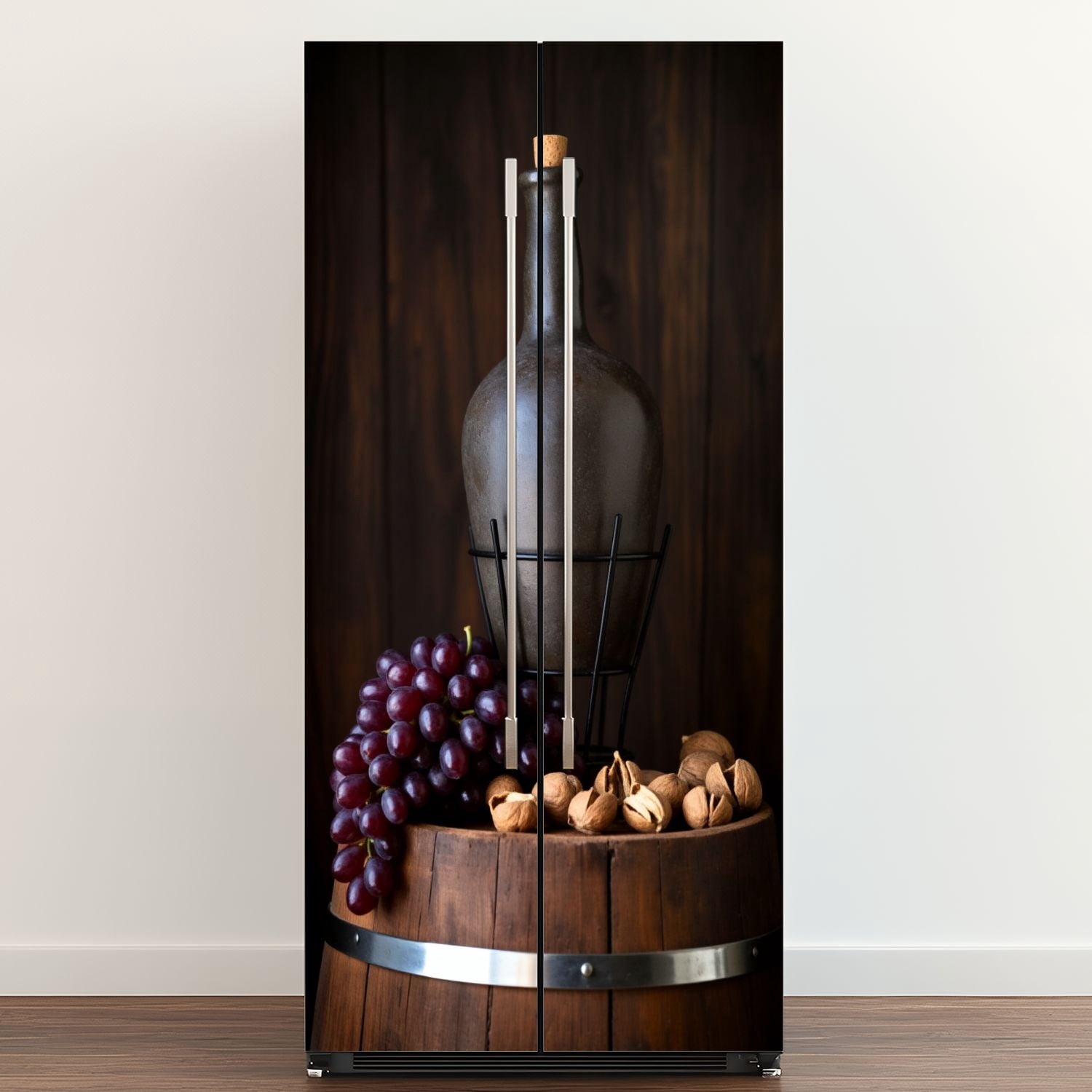Self Adhesive Vinyl Refrigerator Wrap Set Old red wine jug Traditional production storage wine Door Mural Removable Fridge Sticker Peel and Stick&nbsp;Full Door Cover Decal Kitchen Bar Decor