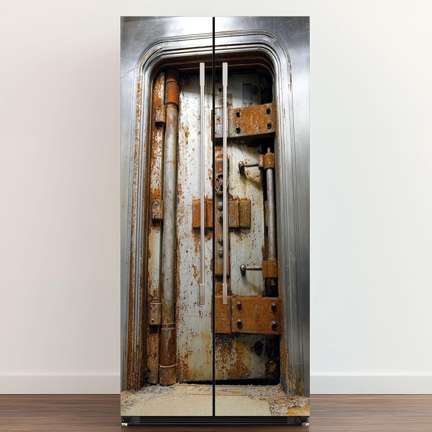 Self Adhesive Vinyl Refrigerator Wrap Set Old vault Door Mural Removable Fridge Sticker Peel and Stick&nbsp;Full Door Cover Decal Kitchen Bar Decor