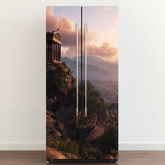 Self Adhesive Vinyl Refrigerator Wrap Set Parthenon Athens Greece Door Mural Removable Fridge Sticker Peel and Stick Full Door Cover Decal Kitchen Bar Decor