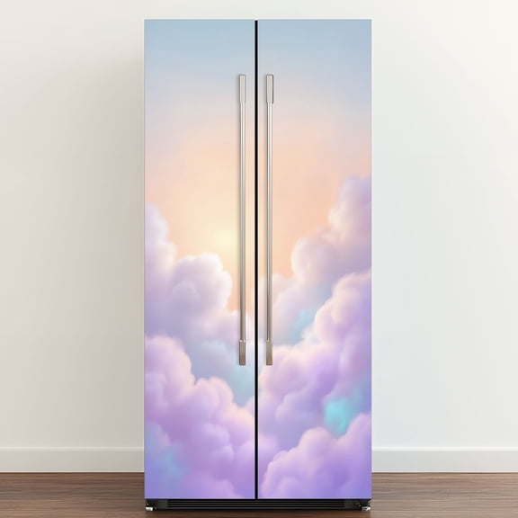 Self Adhesive Vinyl Refrigerator Wrap Set Pastel Dreamy Clouds Soft Pink Blue Lavender Sky Gradient Door Mural Removable Fridge Sticker Peel and Stick&nbsp;Full Door Cover Decal Kitchen Bar Decor