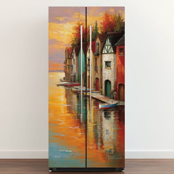 Self Adhesive Vinyl Refrigerator Wrap Set Philadelphia Pennsylvania Boathouse Row Door Mural Removable Fridge Sticker Peel and Stick&nbsp;Full Door Cover Decal Kitchen Bar Decor