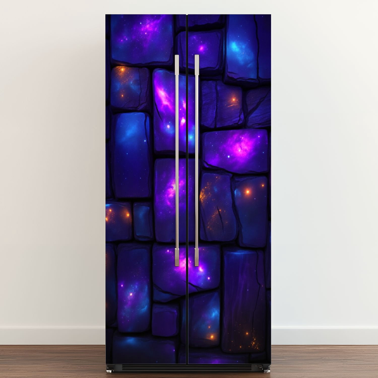 Self Adhesive Vinyl Refrigerator Wrap Set Purple Galaxy Stone Cosmic Colors Door Mural Removable Fridge Sticker Peel and Stick&nbsp;Full Door Cover Decal Kitchen Bar Decor