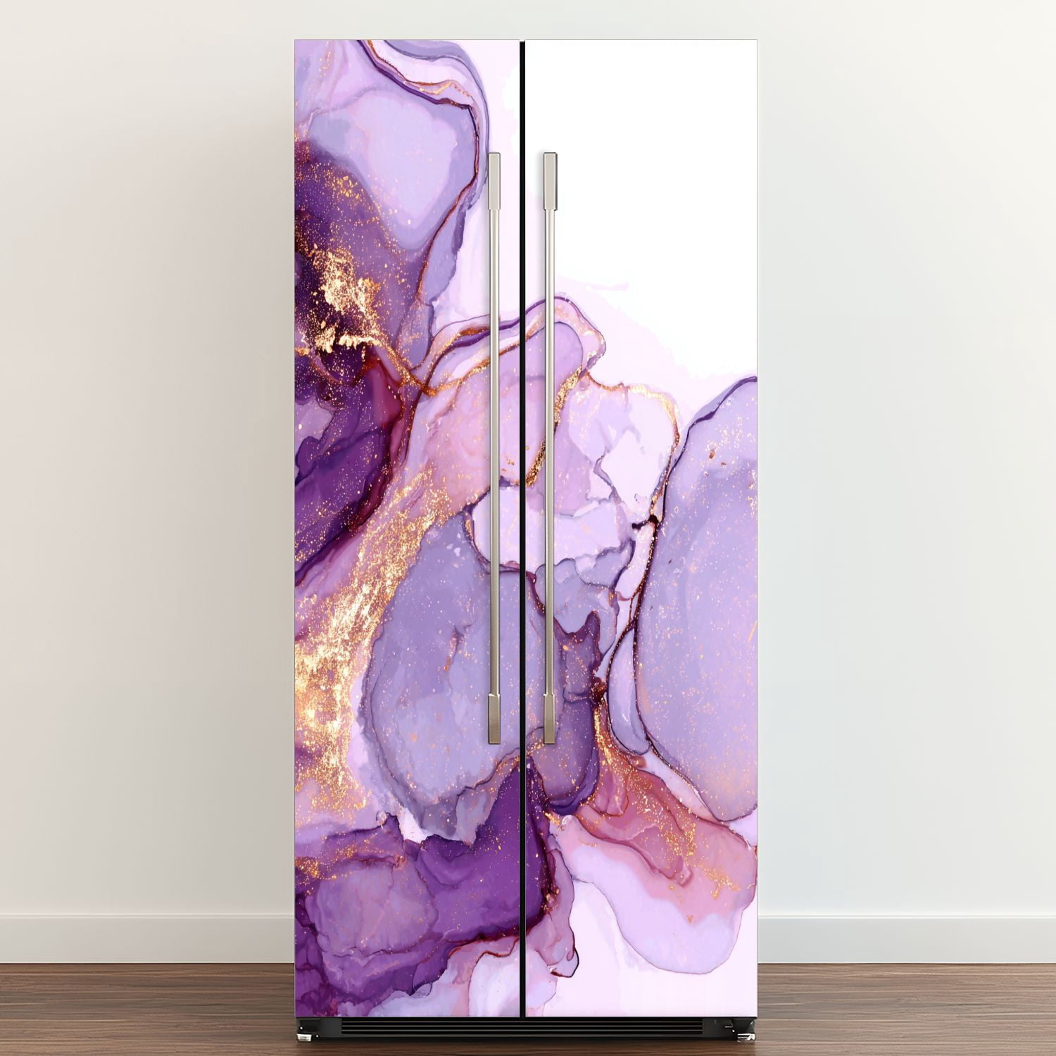 Self Adhesive Vinyl Refrigerator Wrap Set Purple white gold stone marble texture Alcohol ink Door Mural Removable Fridge Sticker Peel and Stick&nbsp;Full Door Cover Decal Kitchen Bar Decor