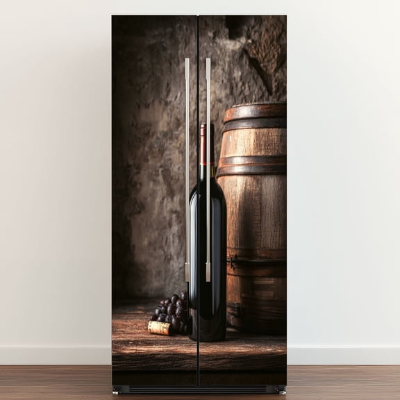 Self Adhesive Vinyl Refrigerator Wrap Set Red wine bottle cellar Door Mural Removable Fridge Sticker Peel and Stick Full Door Cover Decal Kitchen Bar Decor