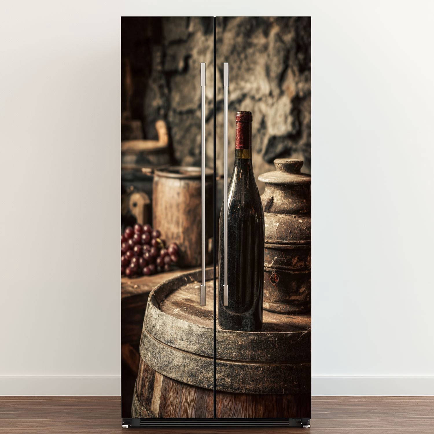 Self Adhesive Vinyl Refrigerator Wrap Set Red wine bottle cellar Door Mural Removable Fridge Sticker Peel and Stick&nbsp;Full Door Cover Decal Kitchen Bar Decor