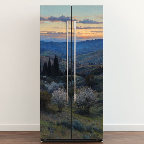 Self Adhesive Vinyl Refrigerator Wrap Set Scenic Blue Ridge Parkway Appalachians Smoky Mountains Door Mural Removable Fridge Sticker Peel and Stick Full Door Cover Decal Kitchen Bar Decor