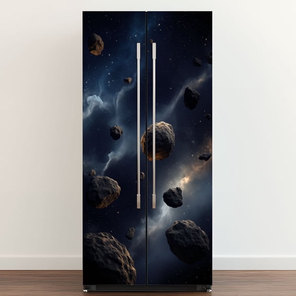 Self Adhesive Vinyl Refrigerator Wrap Set Seamless Space Asteroid Field Nebulae Stars Door Mural Removable Fridge Sticker Peel and Stick Full Door Cover Decal Kitchen Bar Decor