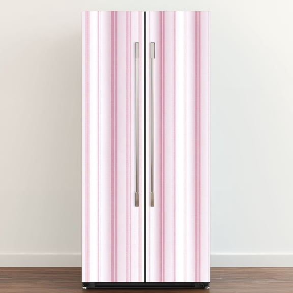 Self Adhesive Vinyl Refrigerator Wrap Set Soft Pink Striped Light Door Mural Removable Fridge Sticker Peel and Stick&nbsp;Full Door Cover Decal Kitchen Bar Decor