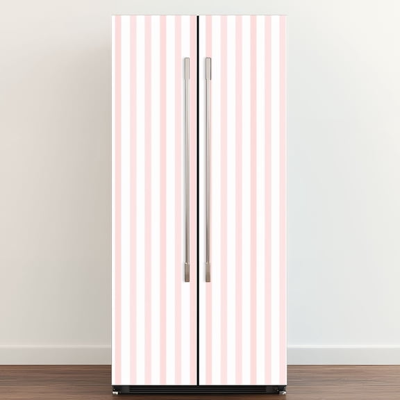 Self Adhesive Vinyl Refrigerator Wrap Set Soft Pink Striped Light Door Mural Removable Fridge Sticker Peel and Stick Full Door Cover Decal Kitchen Bar Decor