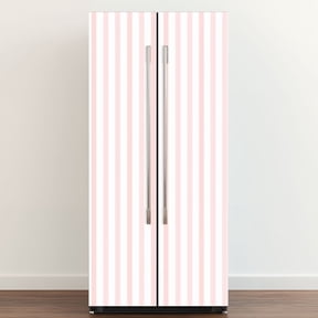 Self Adhesive Vinyl Refrigerator Wrap Set Soft Pink Striped Light Door Mural Removable Fridge Sticker Peel and Stick Full Door Cover Decal Kitchen Bar Decor
