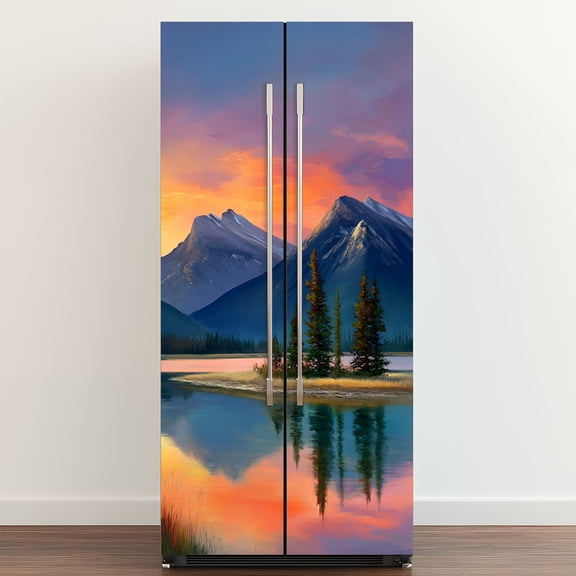 Self Adhesive Vinyl Refrigerator Wrap Set South Sister Broken Top Sunset from Sparks Lake Oregon Door Mural Removable Fridge Sticker Peel and Stick Full Door Cover Decal Kitchen Bar Decor