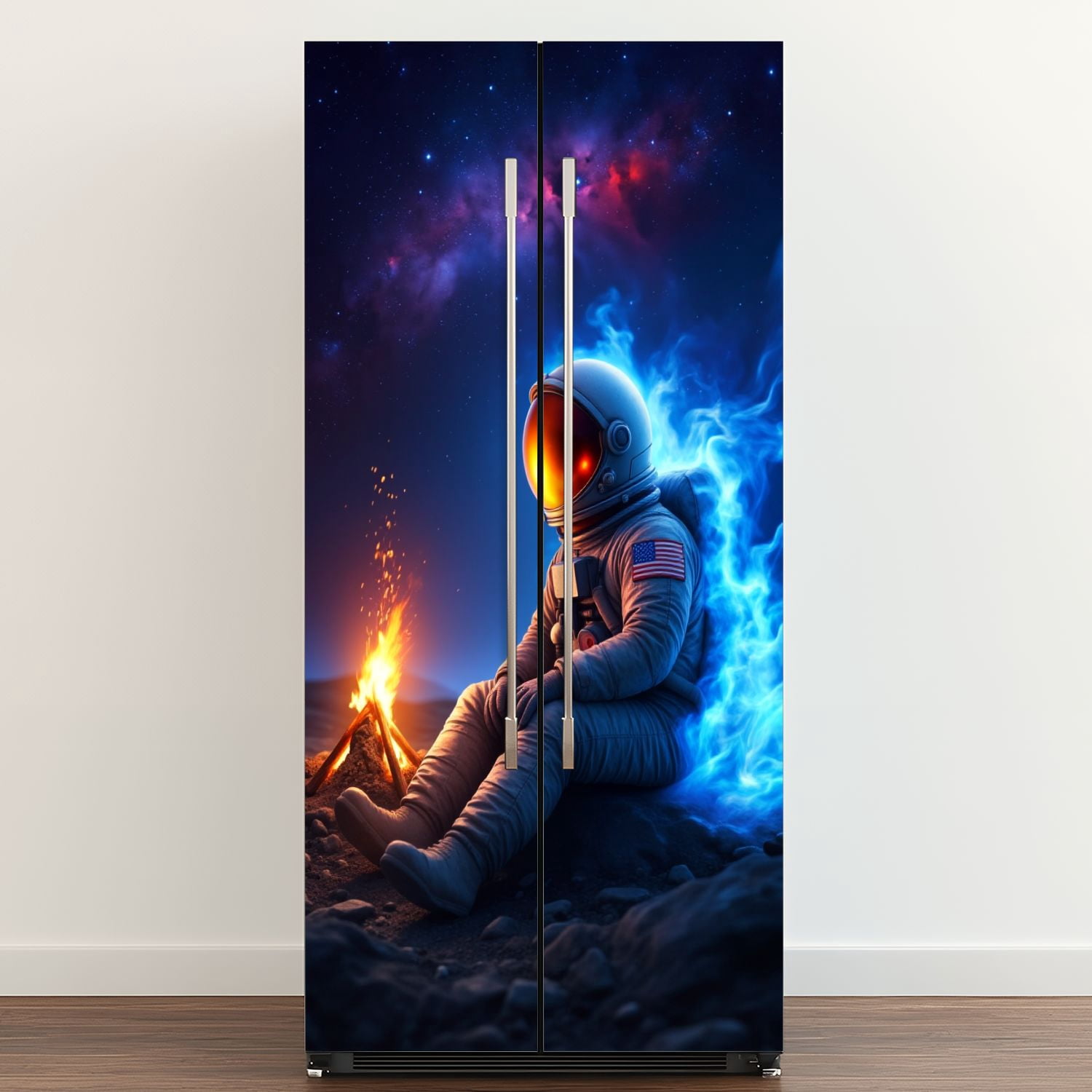 Self Adhesive Vinyl Refrigerator Wrap Set Stellar Isolation Warmth Flame Vast Door Mural Removable Fridge Sticker Peel and Stick&nbsp;Full Door Cover Decal Kitchen Bar Decor