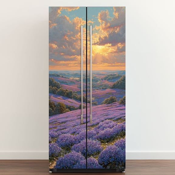 Self Adhesive Vinyl Refrigerator Wrap Set Texas bluebonnet field sunset Muleshoe Bend Recreation Area Door Mural Removable Fridge Sticker Peel and Stick Full Door Cover Decal Kitchen Bar Decor